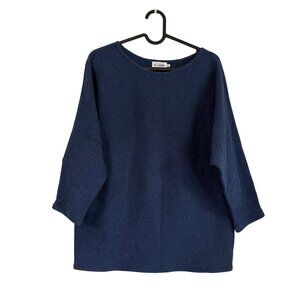 R Label Navy Blue Ribbed Cotton Linen Dolman Sleeve Sweater Womens Size Small